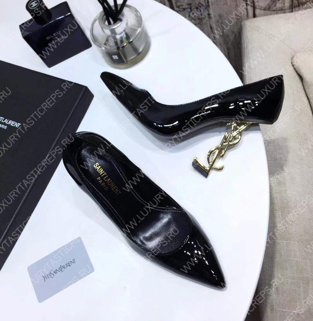 YVES SAINT LAURENT OPYM LOGO HEEL LEATHER PUMPS BLACK 472011D6CVV