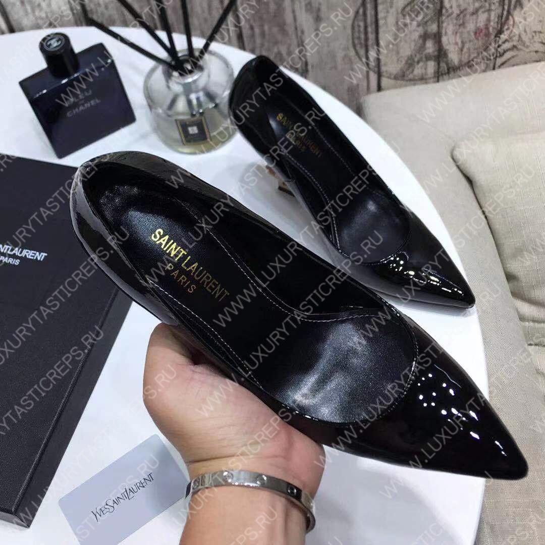 YVES SAINT LAURENT OPYM LOGO HEEL LEATHER PUMPS BLACK AND BEIGE 472011D6CVV