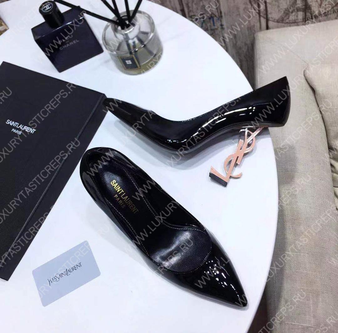 YVES SAINT LAURENT OPYM LOGO HEEL LEATHER PUMPS BLACK AND BEIGE 472011D6CVV