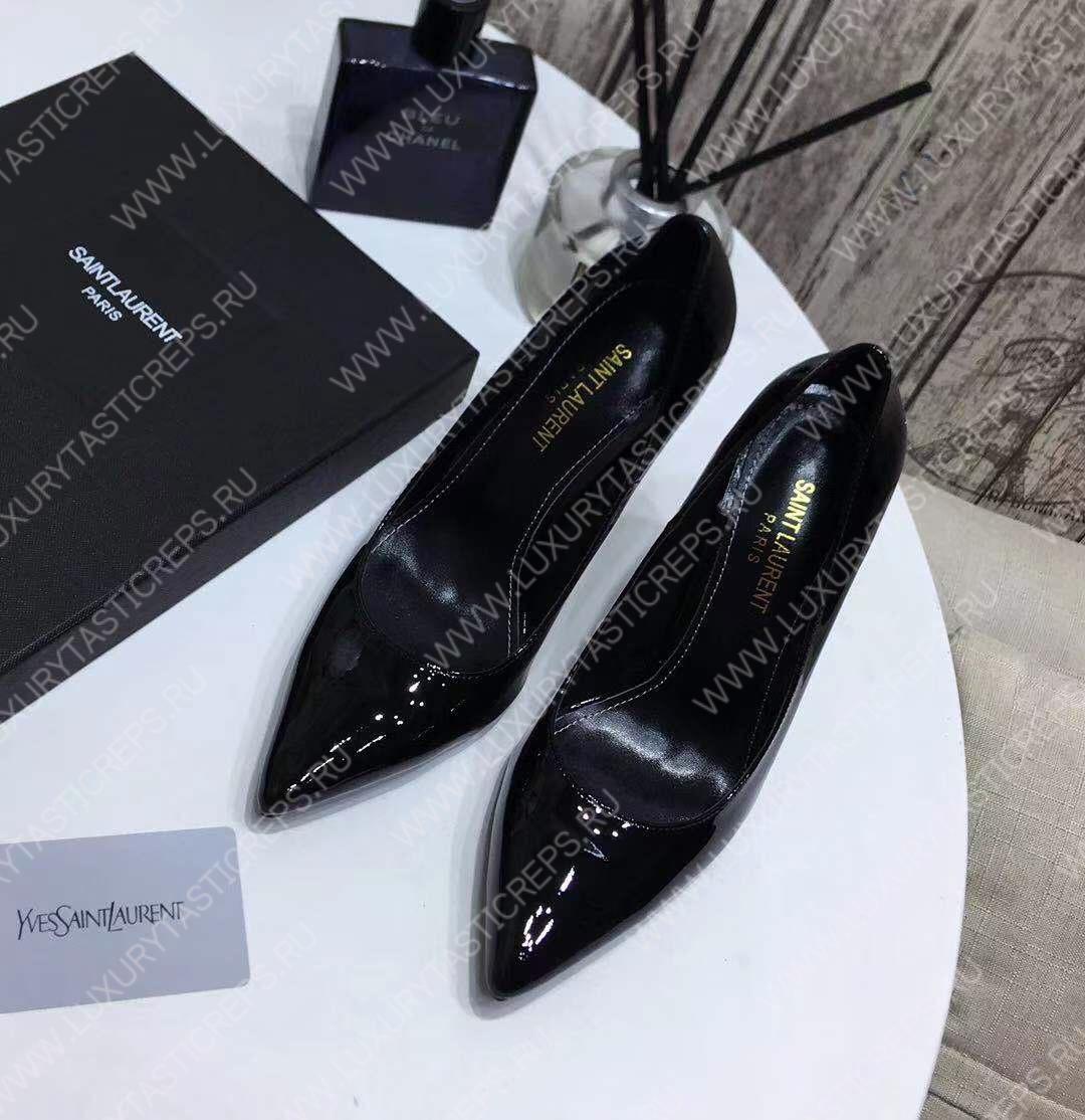 YVES SAINT LAURENT OPYM LOGO HEEL LEATHER PUMPS BLACK AND GREY 472011D6CVV