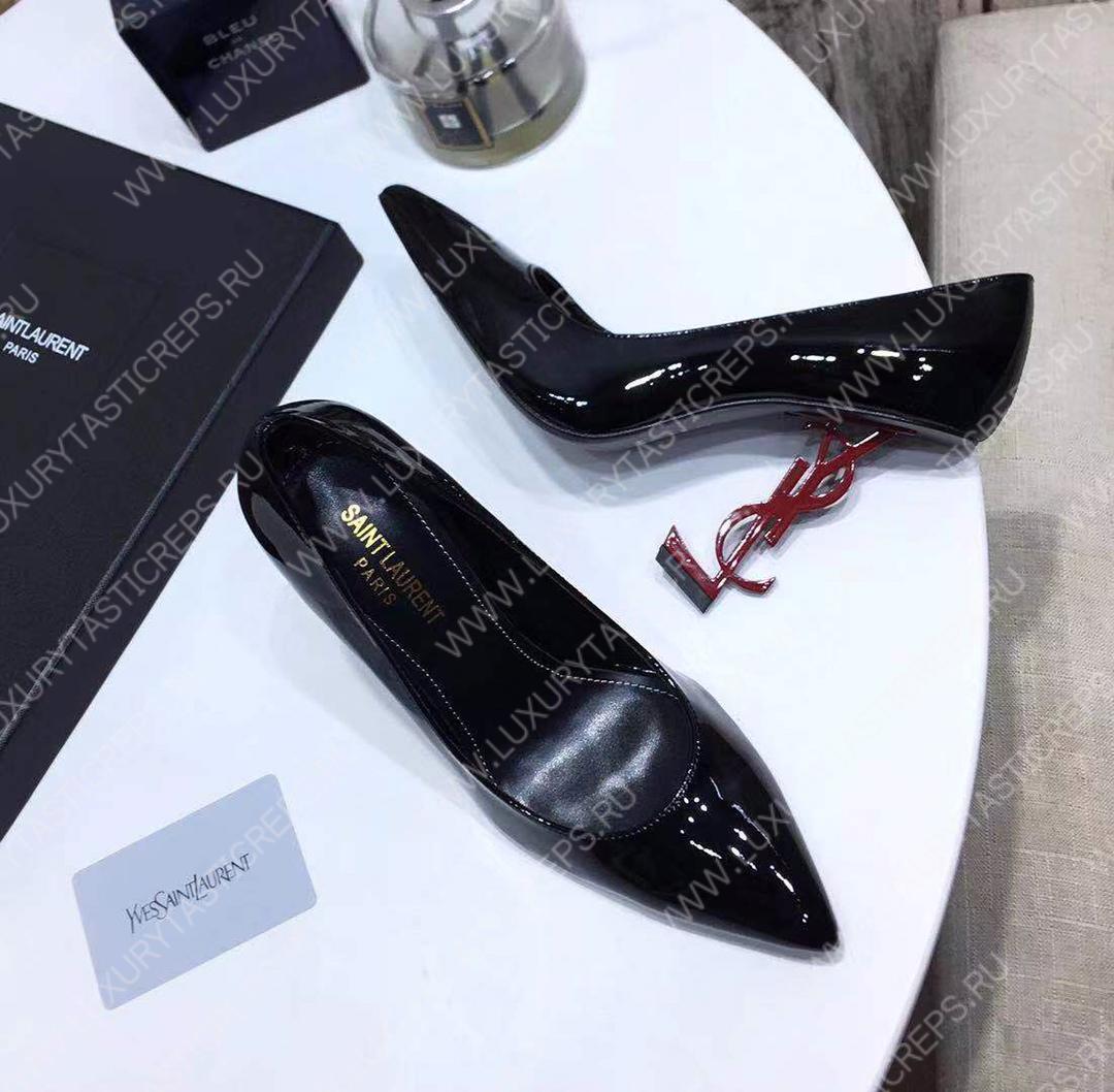 YVES SAINT LAURENT OPYM LOGO HEEL LEATHER PUMPS BLACK AND RED 472011D6CVV