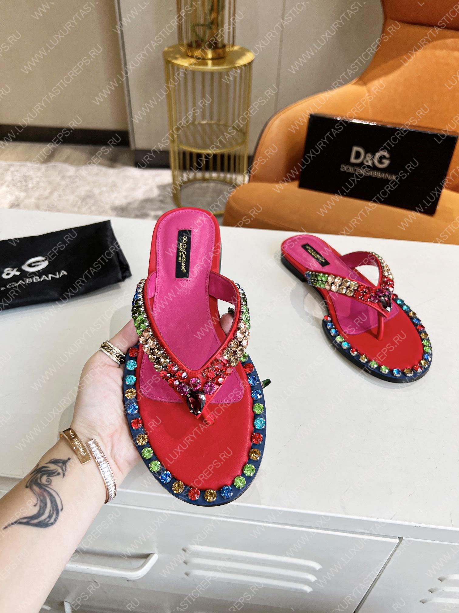DOLCE AND GABBANA LEATHER FLIP-FLOPS RED/MULTICOLOUR A80265AY347