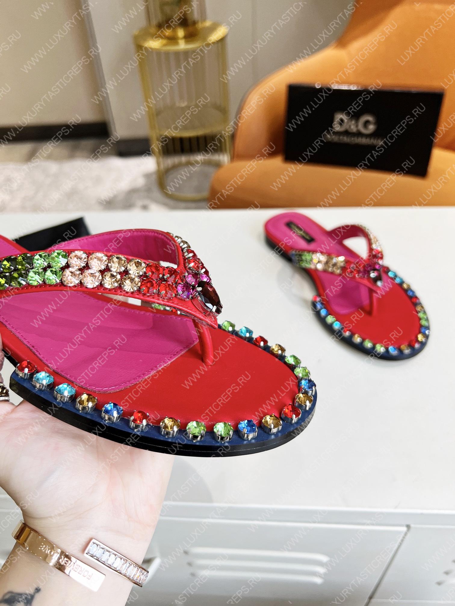 DOLCE AND GABBANA LEATHER FLIP-FLOPS RED/MULTICOLOUR A80265AY347