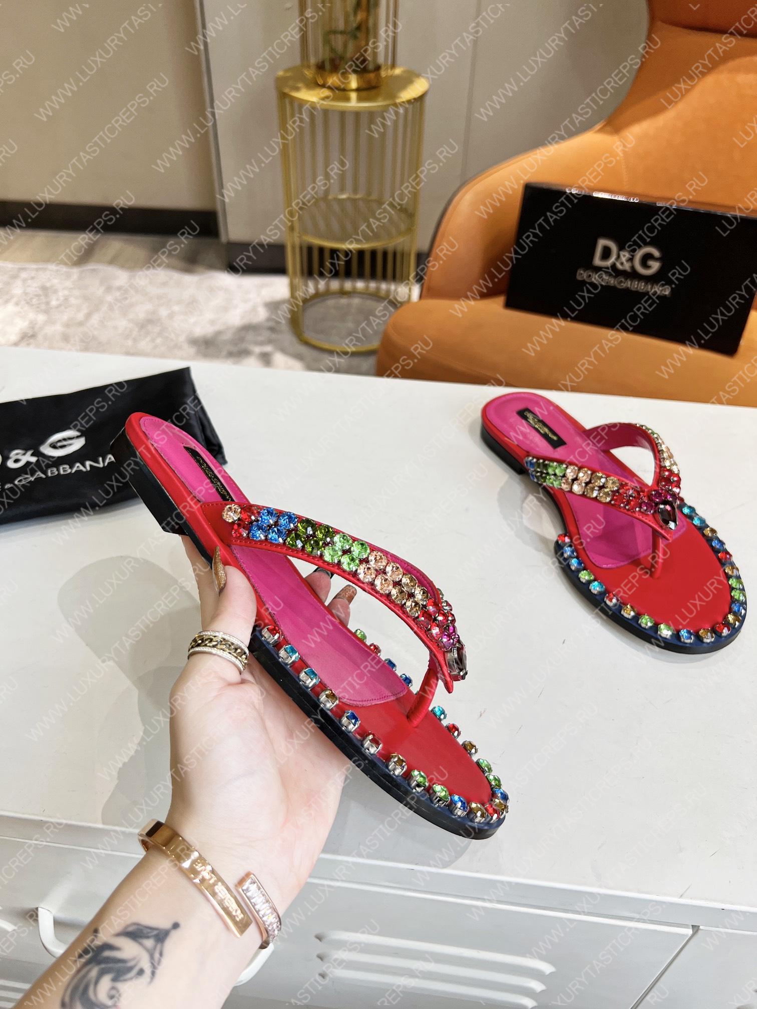 DOLCE AND GABBANA LEATHER FLIP-FLOPS RED/MULTICOLOUR A80265AY347