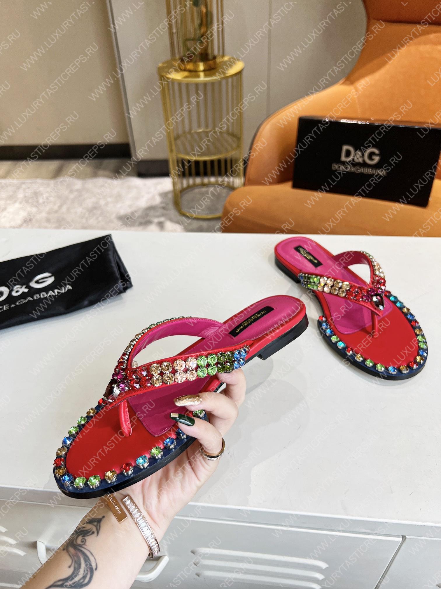 DOLCE AND GABBANA LEATHER FLIP-FLOPS RED/MULTICOLOUR A80265AY347