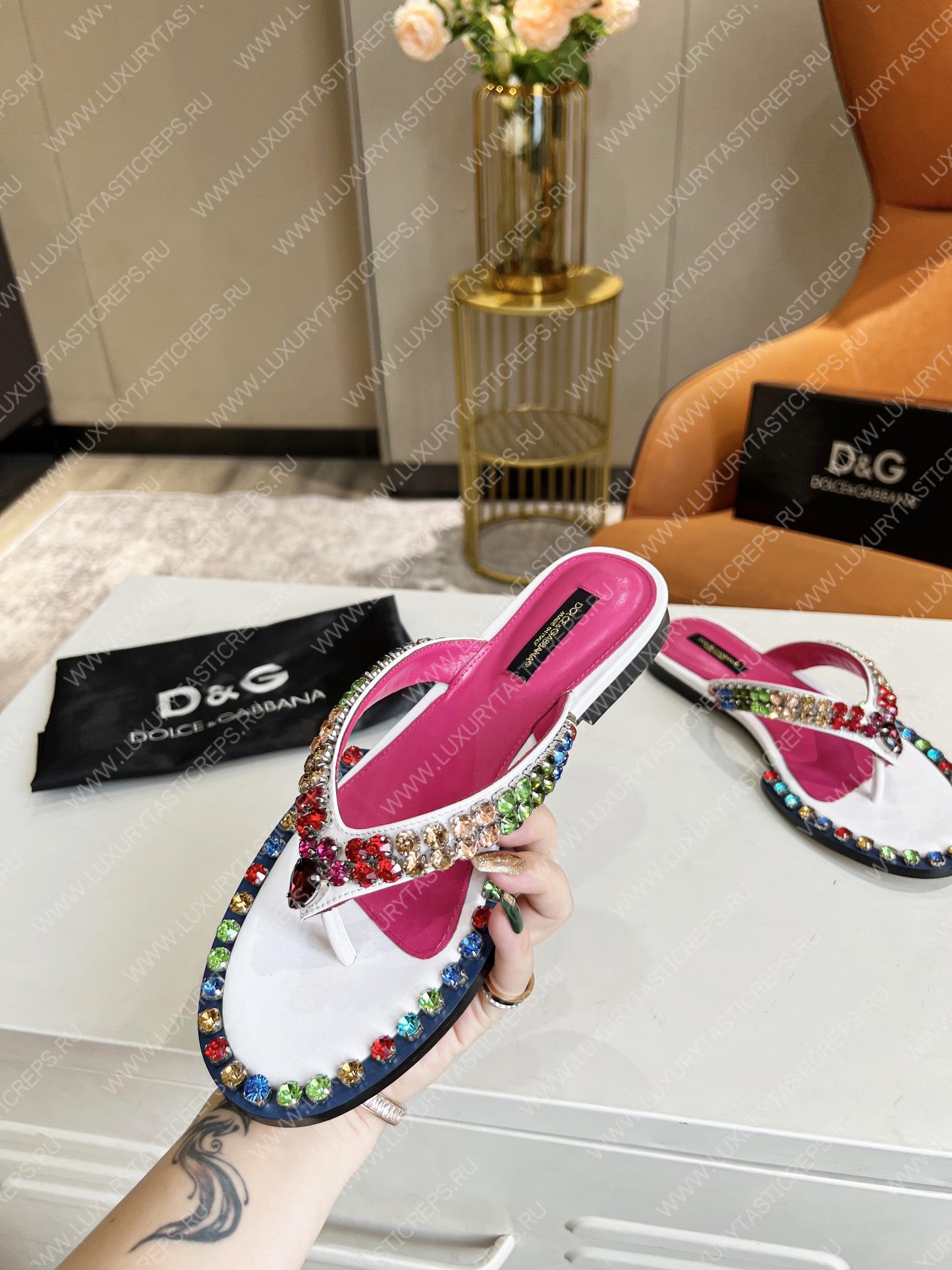 DOLCE AND GABBANA LEATHER FLIP-FLOPS WHITE/MULTICOLOUR A80265AY347