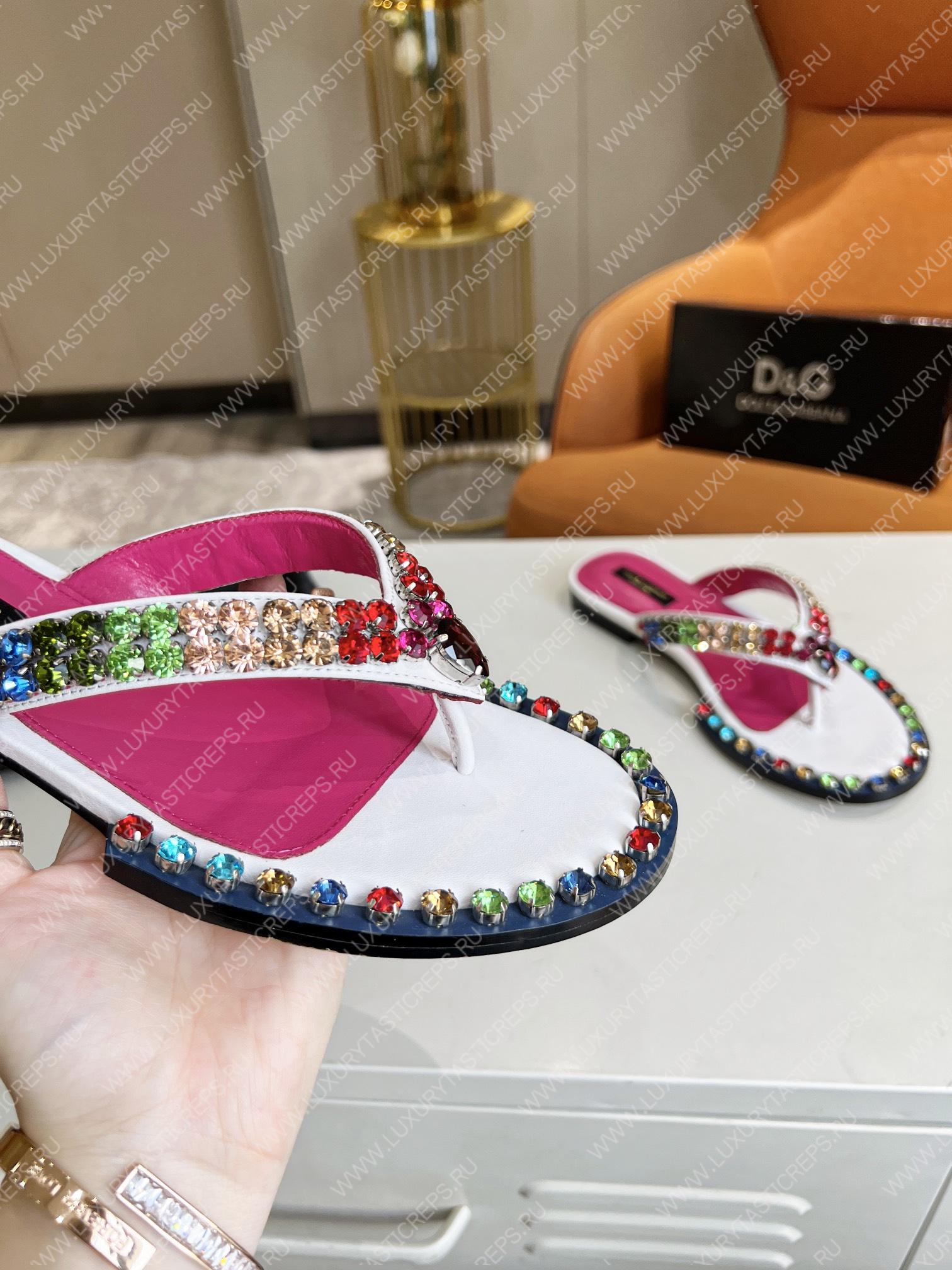 DOLCE AND GABBANA LEATHER FLIP-FLOPS WHITE/MULTICOLOUR A80265AY347