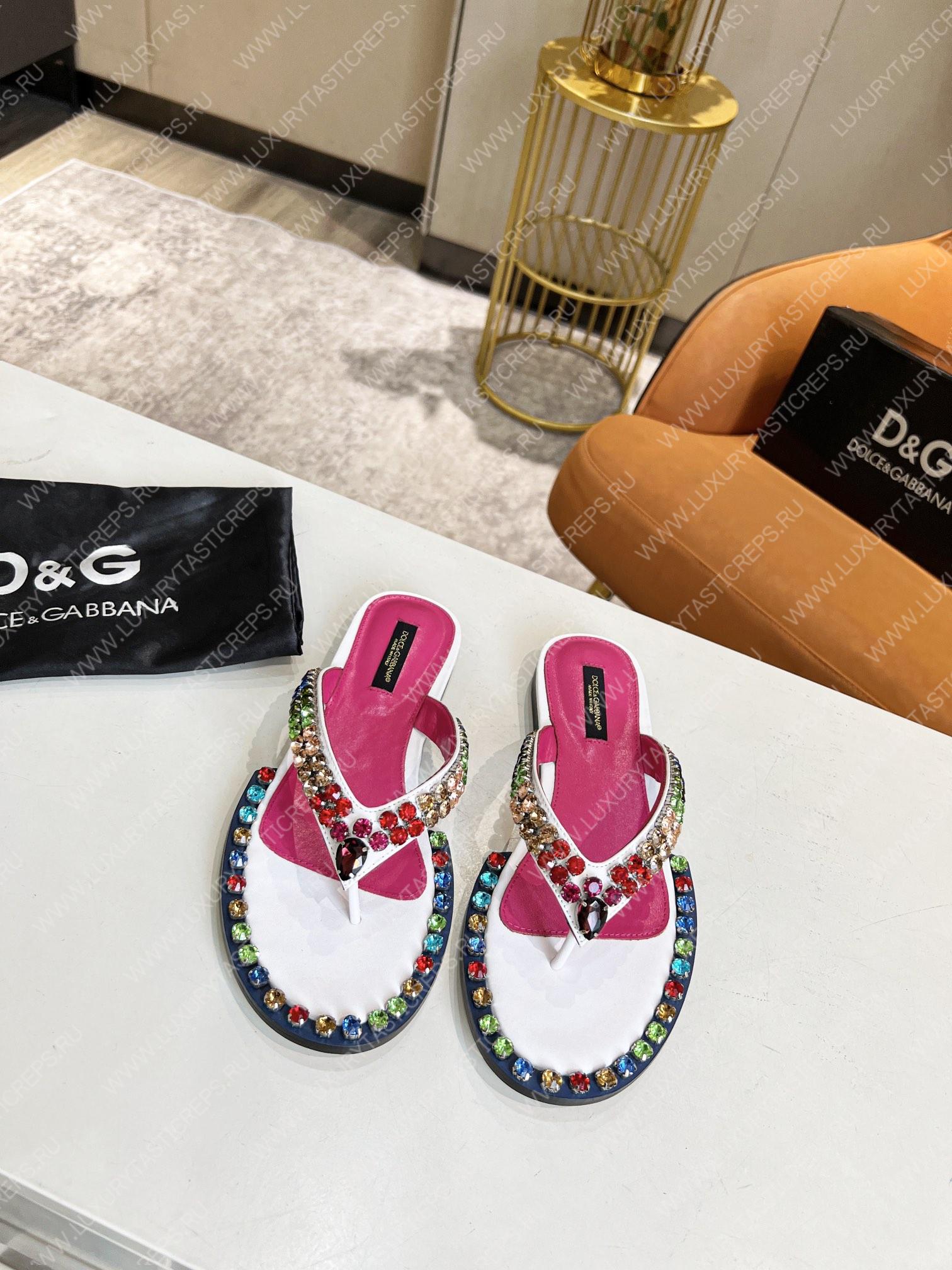 DOLCE AND GABBANA LEATHER FLIP-FLOPS WHITE/MULTICOLOUR A80265AY347