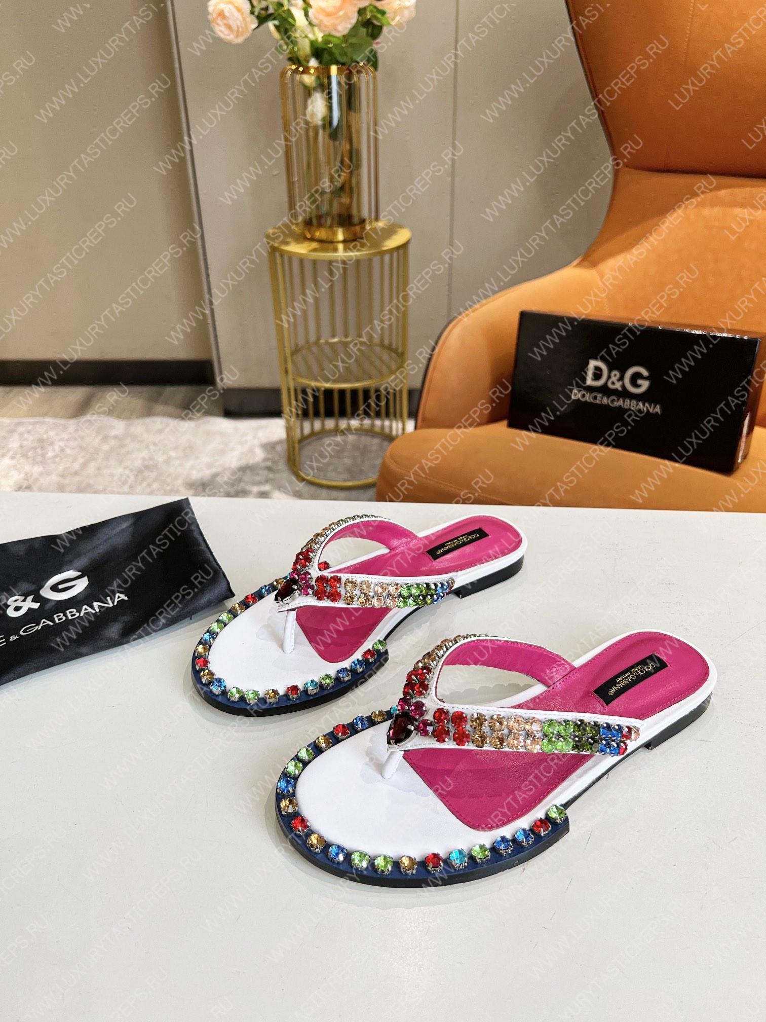 DOLCE AND GABBANA LEATHER FLIP-FLOPS WHITE/MULTICOLOUR A80265AY347