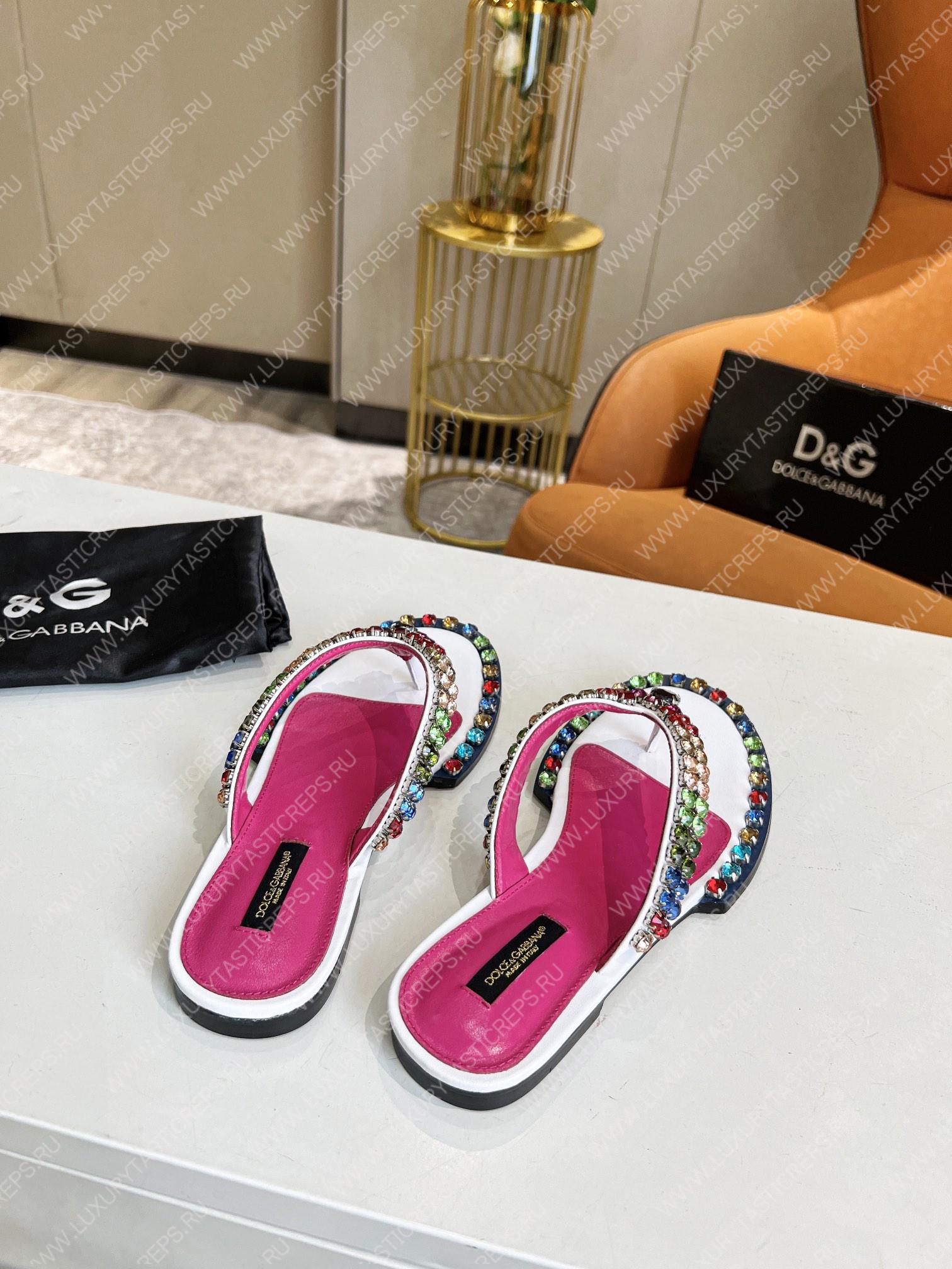 DOLCE AND GABBANA LEATHER FLIP-FLOPS WHITE/MULTICOLOUR A80265AY347