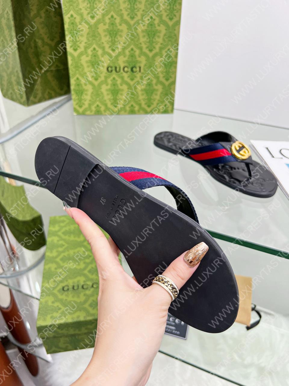 G*u*i gg thong web sandal red, blue and black 612138