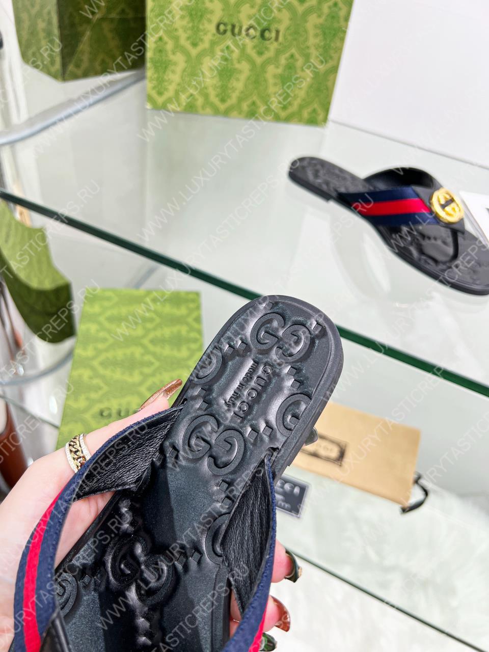 G*u*i gg thong web sandal red, blue and black 612138