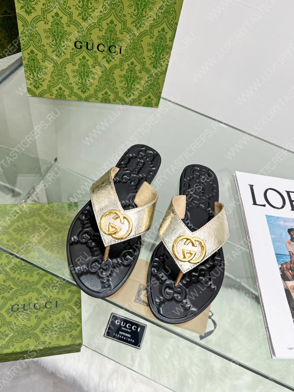 G*u*i gg thong web sandal golden and black 612138