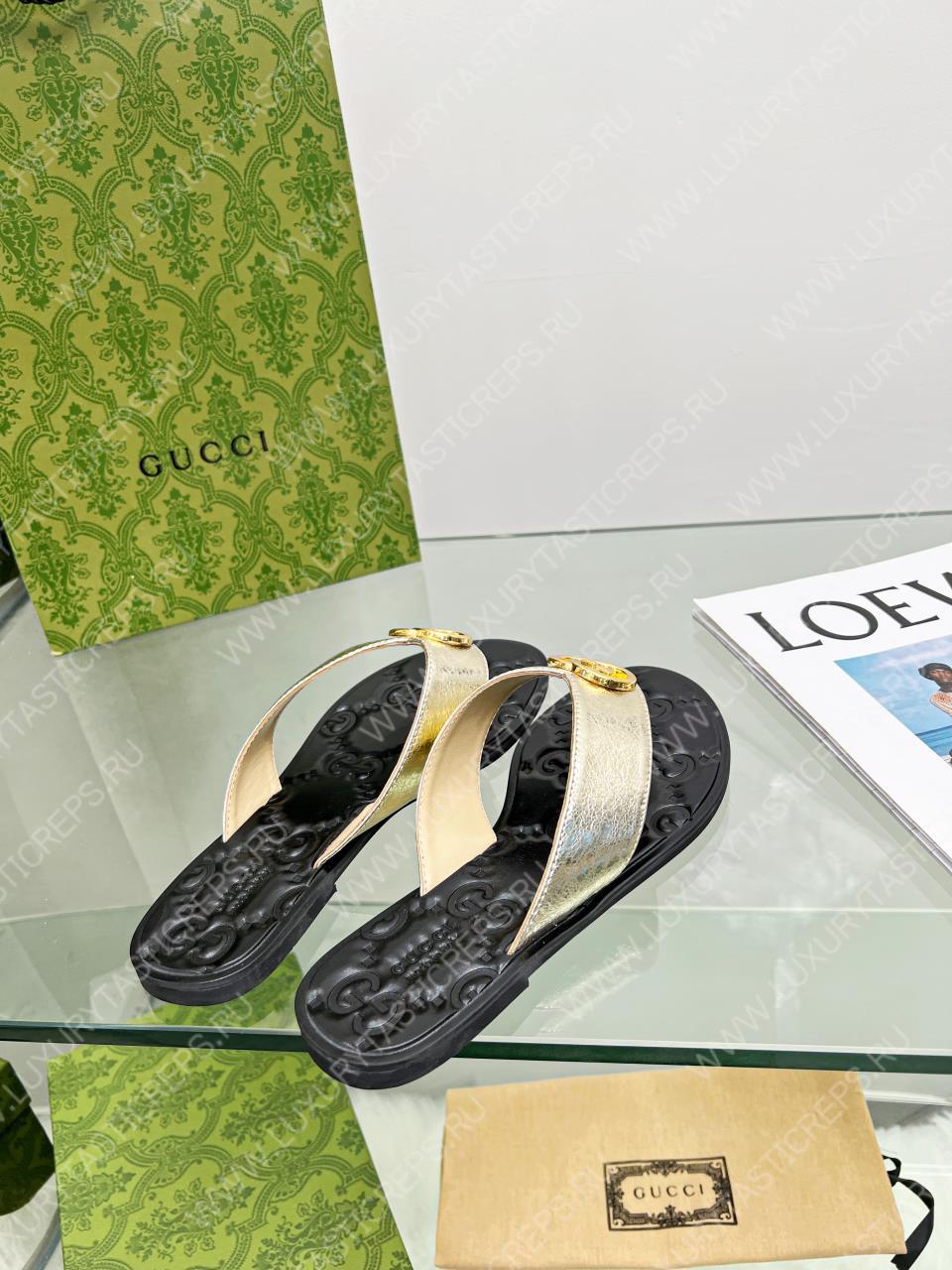 G*u*i gg thong web sandal golden and black 612138
