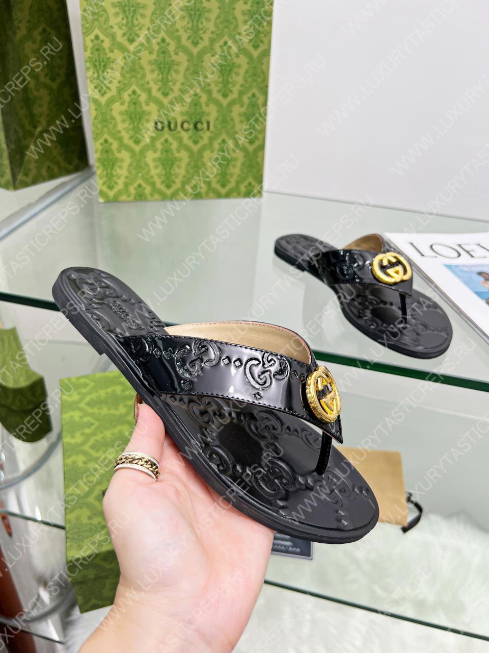 G*u*i gg thong web sandal black 612138
