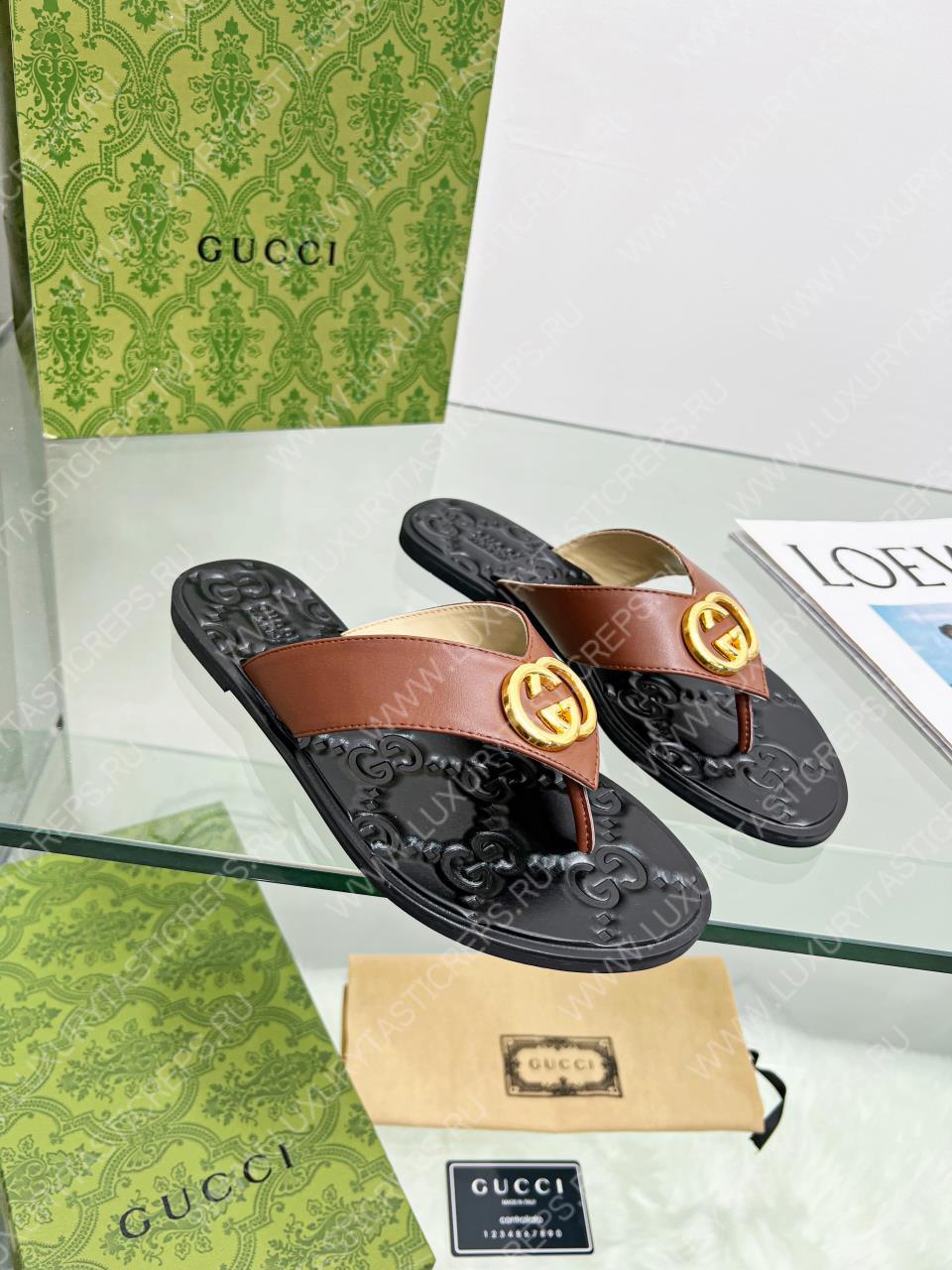 G*u*i gg thong web sandal brown 612138