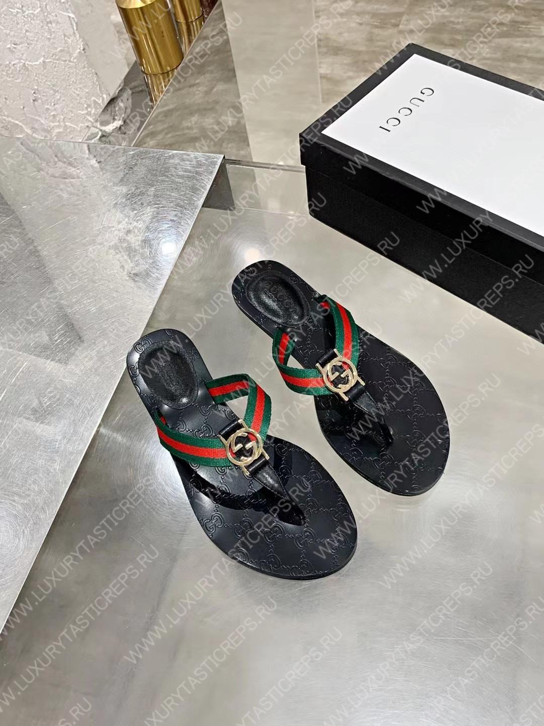 G*u*i gg black thong sandals red, green and black 612138