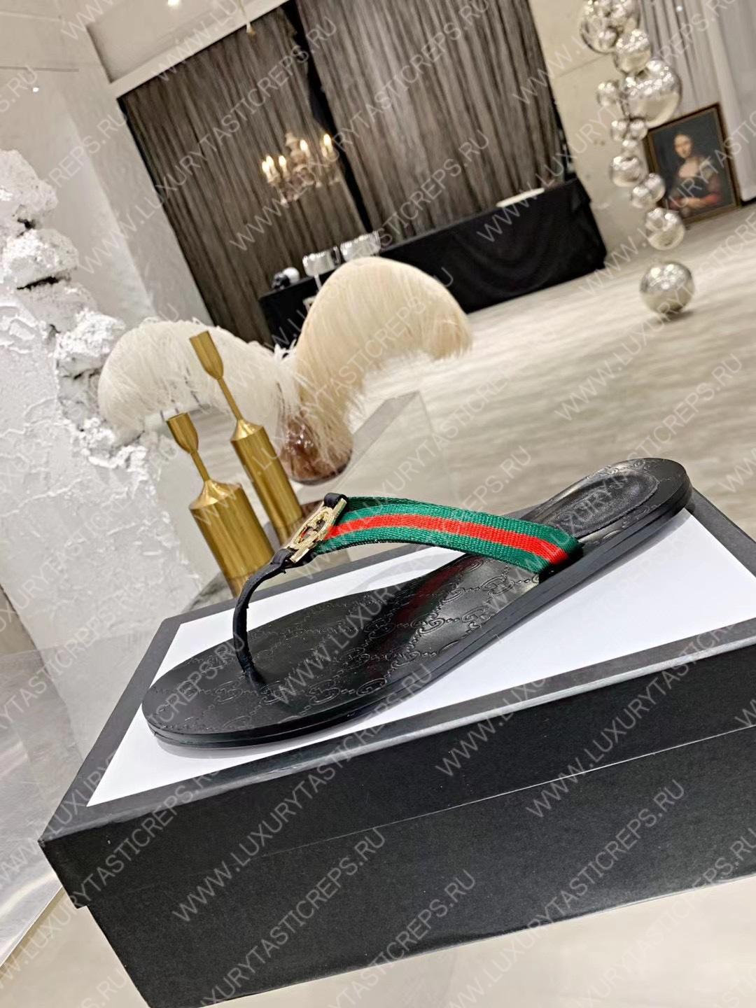 G*u*i gg black thong sandals red, green and black 612138