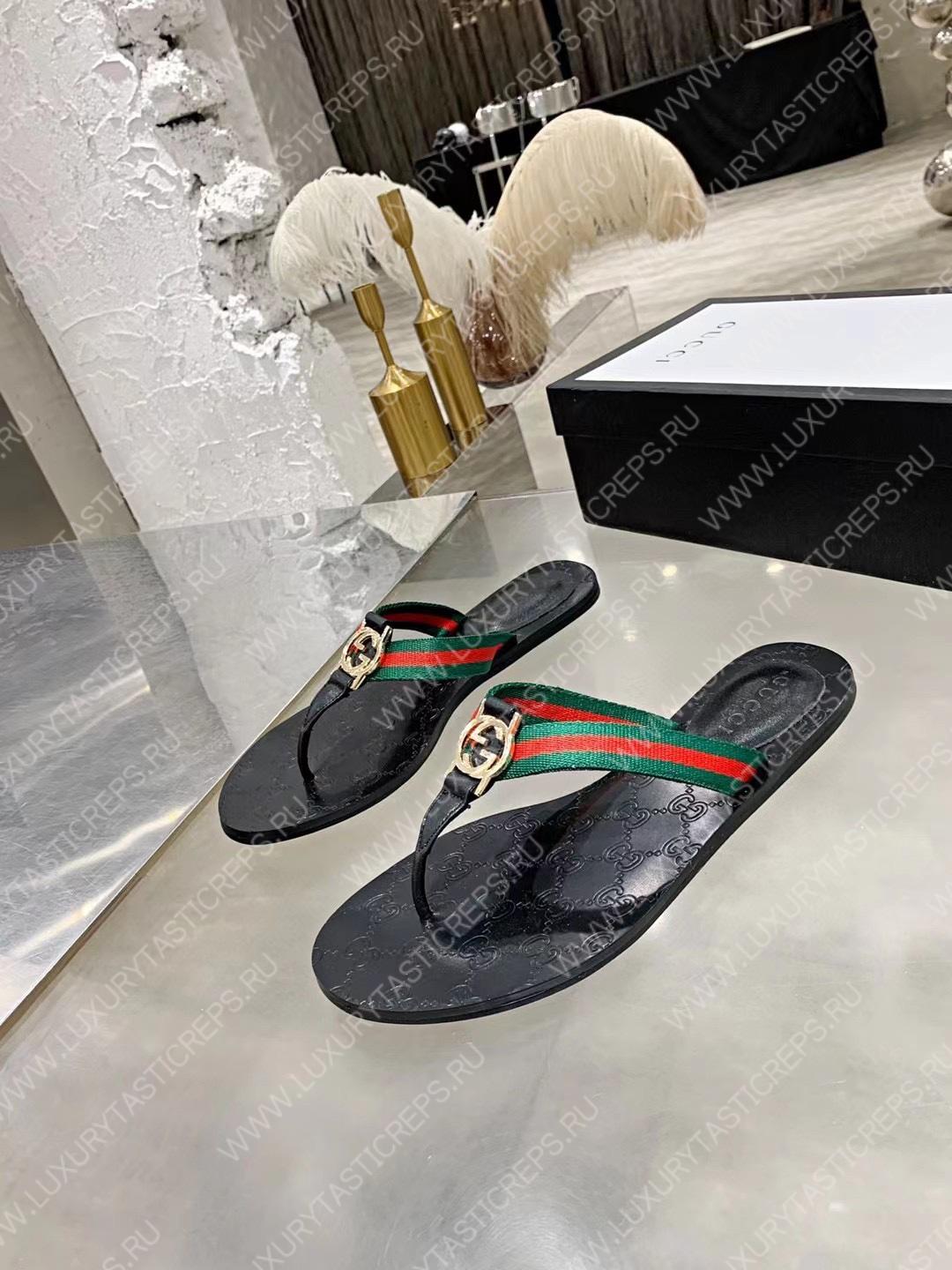 G*u*i gg black thong sandals red, green and black 612138