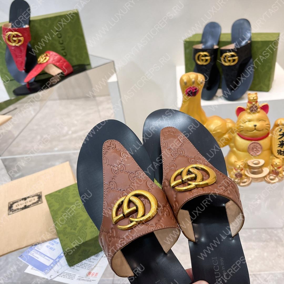 G*u*i interlocking g thong sandal brown 739048