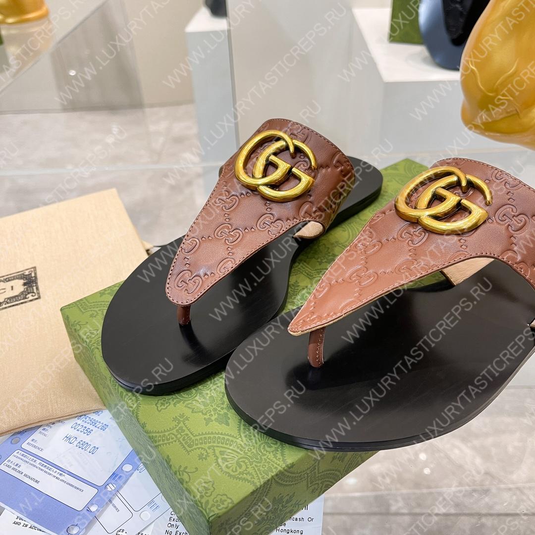 G*u*i interlocking g thong sandal brown 739048