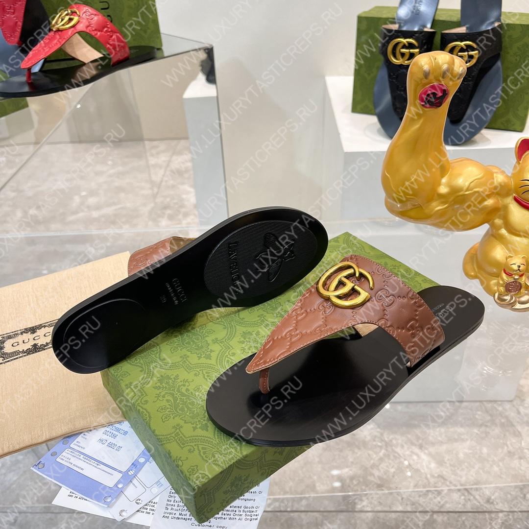 G*u*i interlocking g thong sandal brown 739048