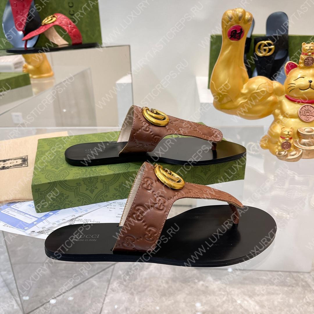 G*u*i interlocking g thong sandal brown 739048