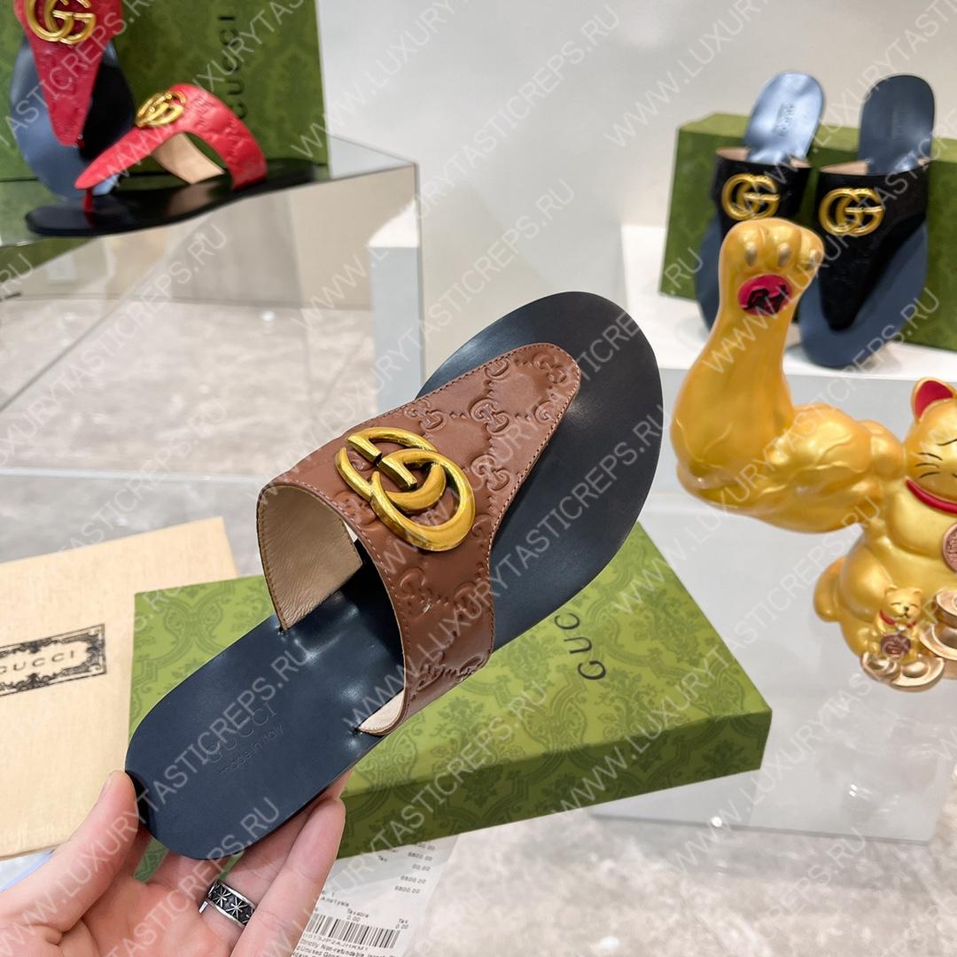 G*u*i interlocking g thong sandal brown 739048