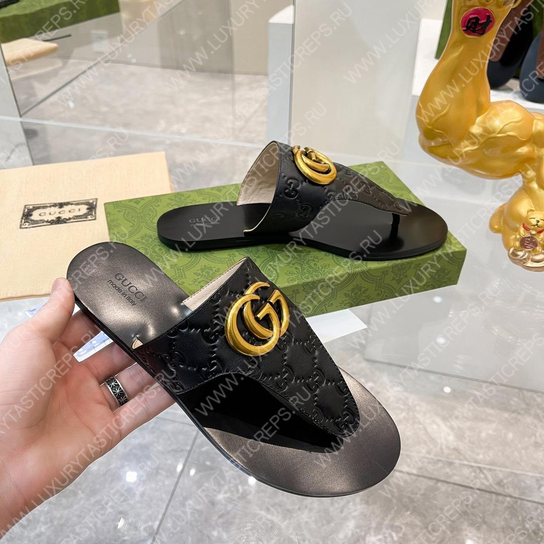 G*u*i interlocking g thong sandal black 739048