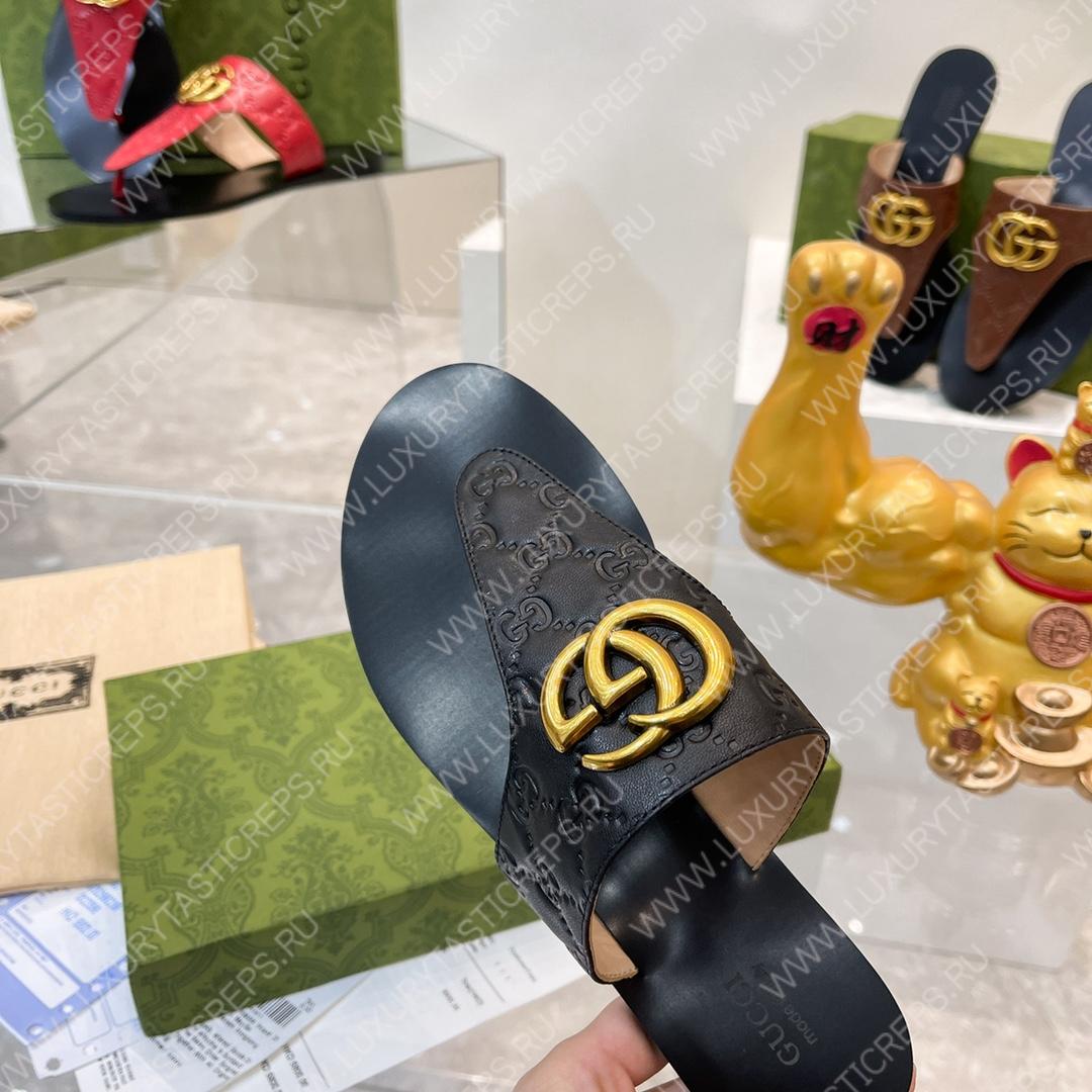 G*u*i interlocking g thong sandal black 739048