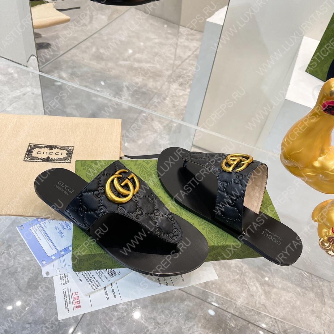 G*u*i interlocking g thong sandal black 739048