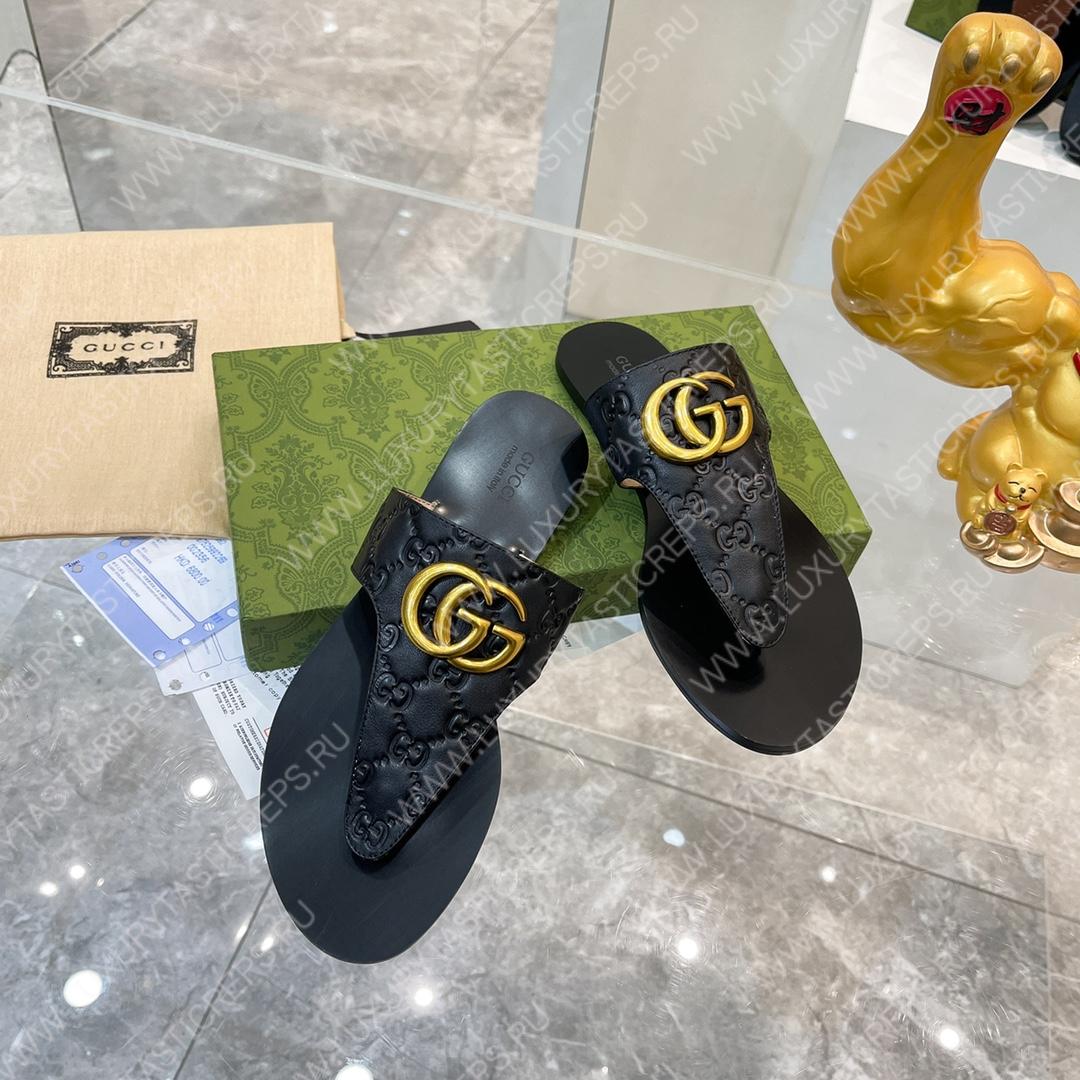 G*u*i interlocking g thong sandal black 739048