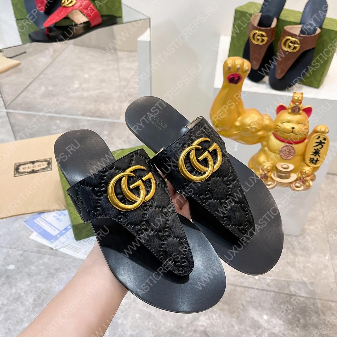 G*u*i interlocking g thong sandal black 739048