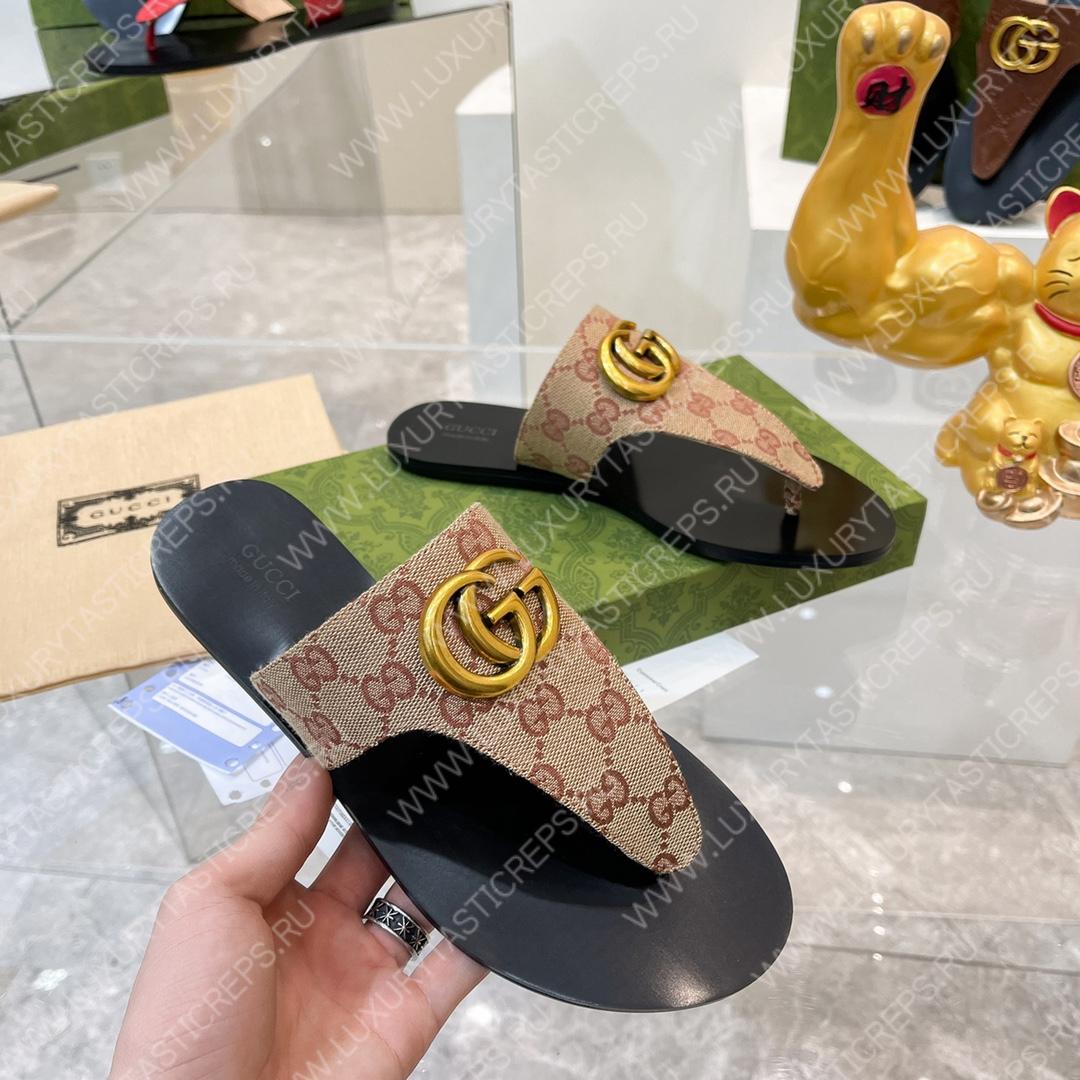 G*u*i interlocking g thong sandal beige & ebony 739048