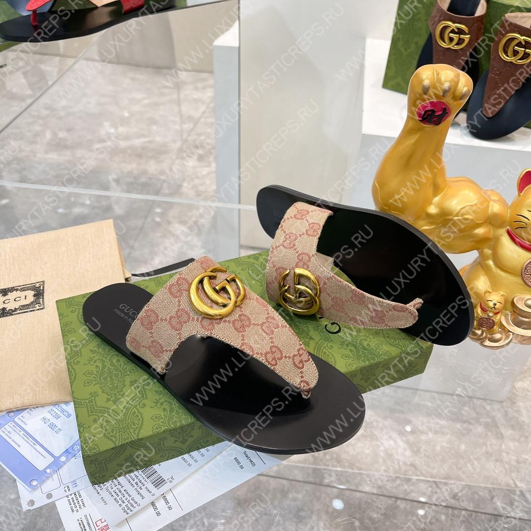 G*u*i interlocking g thong sandal beige & ebony 739048