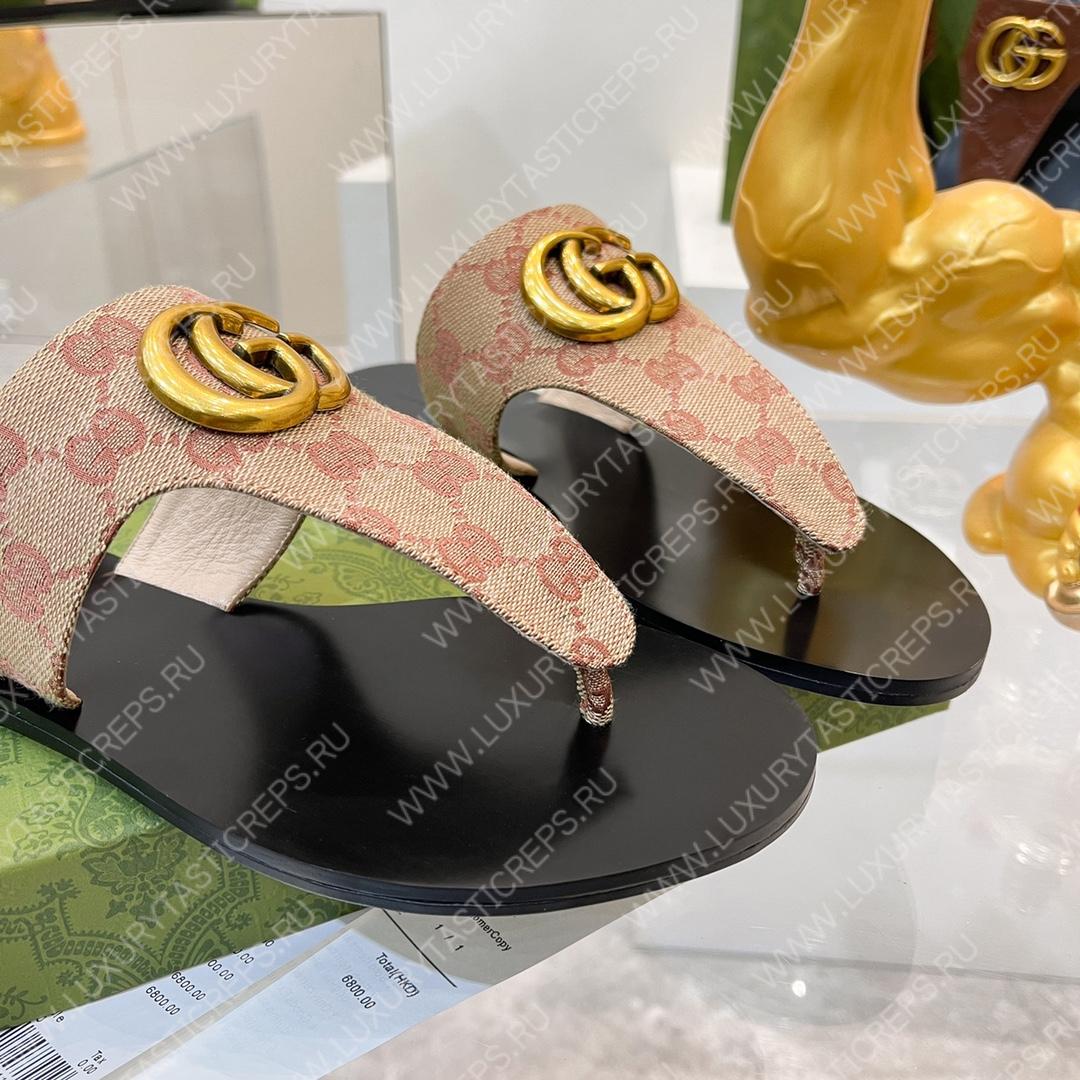 G*u*i interlocking g thong sandal beige & ebony 739048