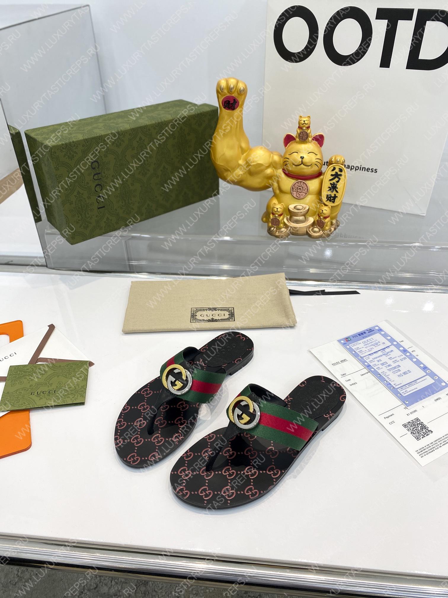 G*u*i gg thong web sandal green and red 612138