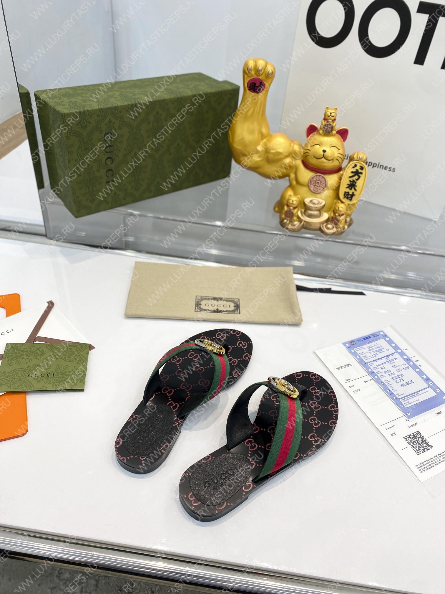 G*u*i gg thong web sandal green and red 612138