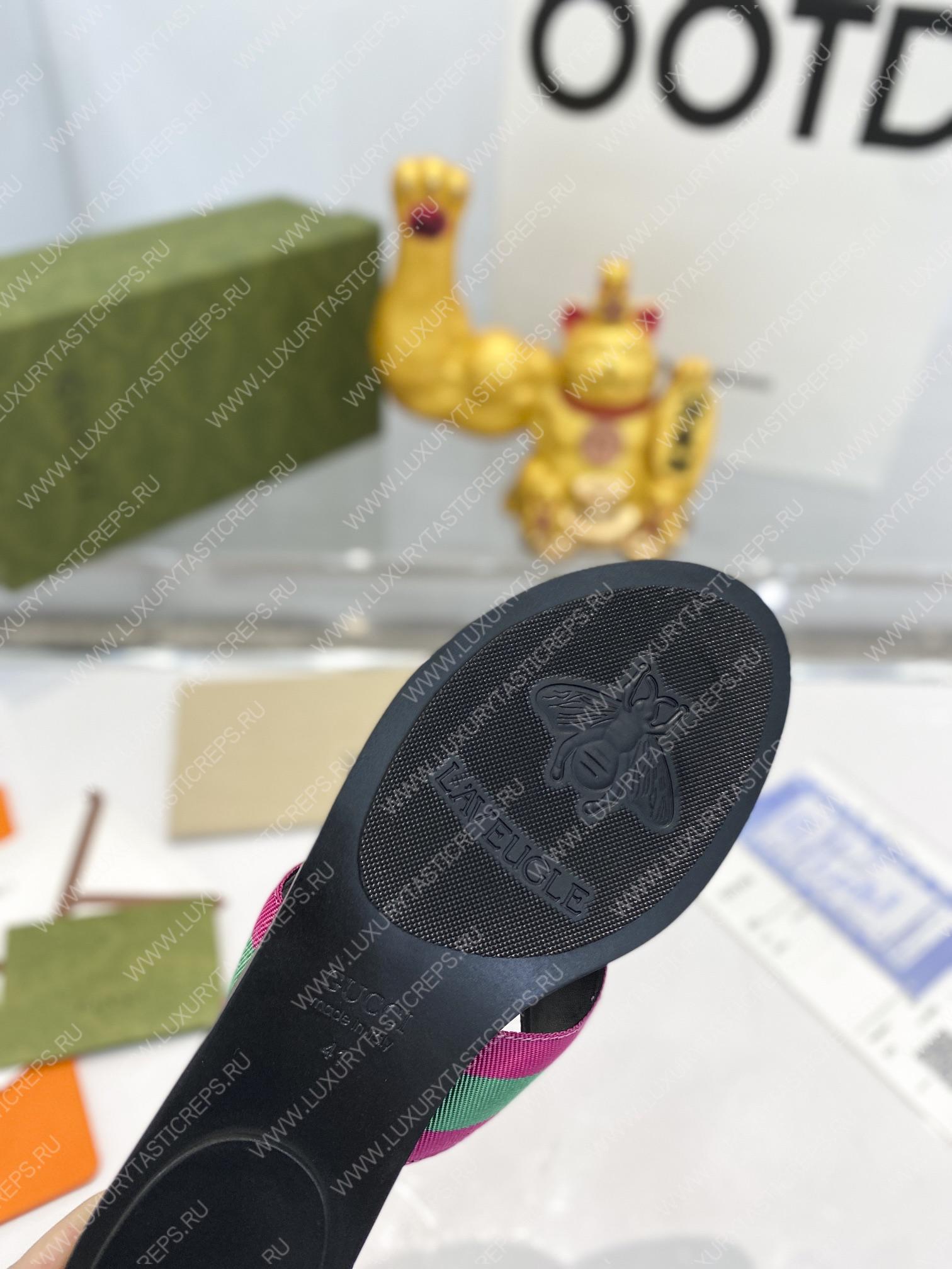 G*u*i leather thong sandal with double g pink and green 497444