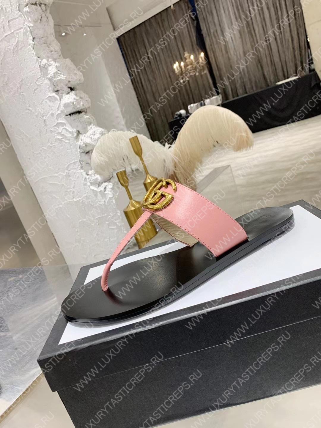 G*u*i leather thong sandal with double g pink 497444