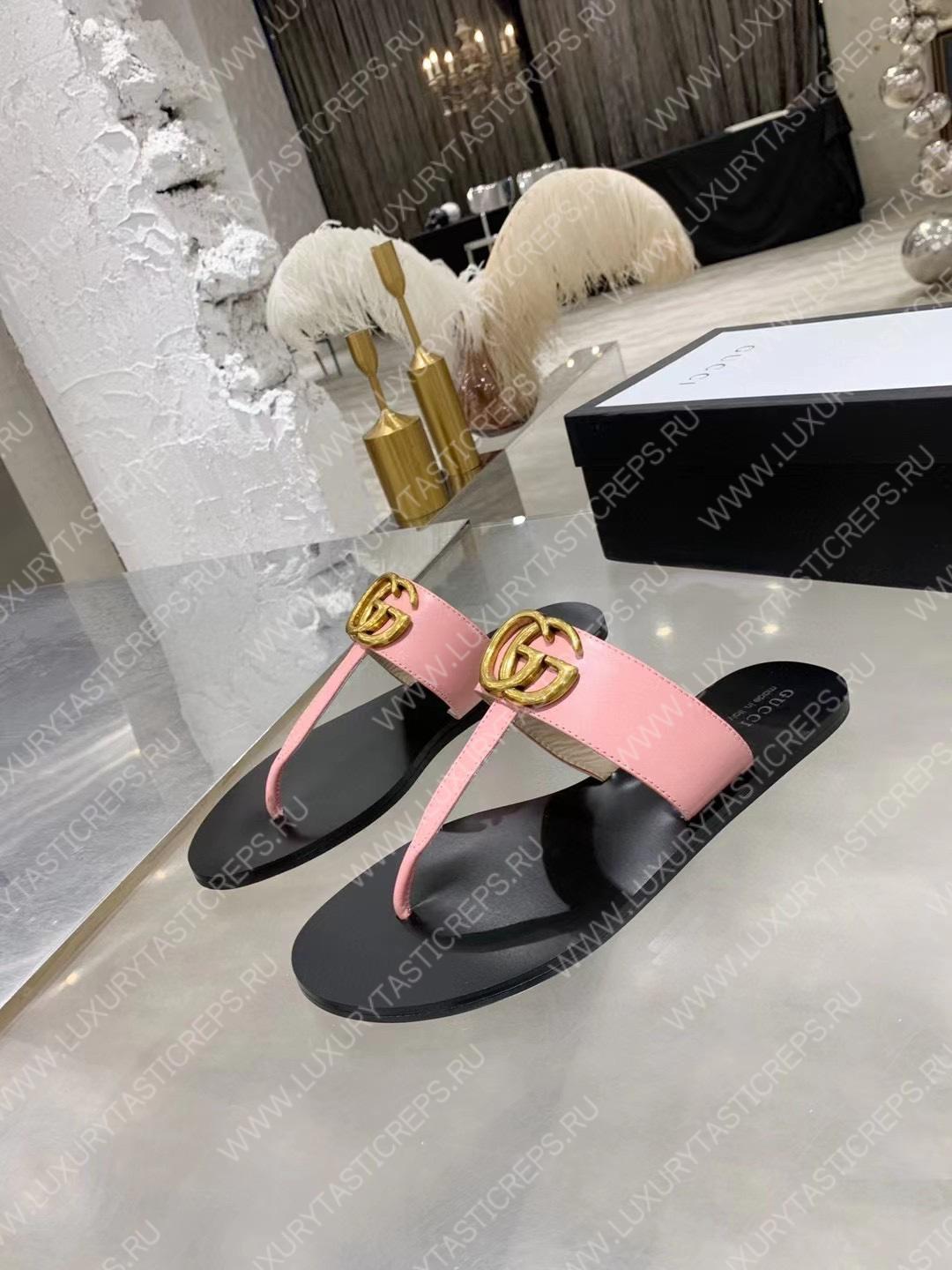 G*u*i leather thong sandal with double g pink 497444