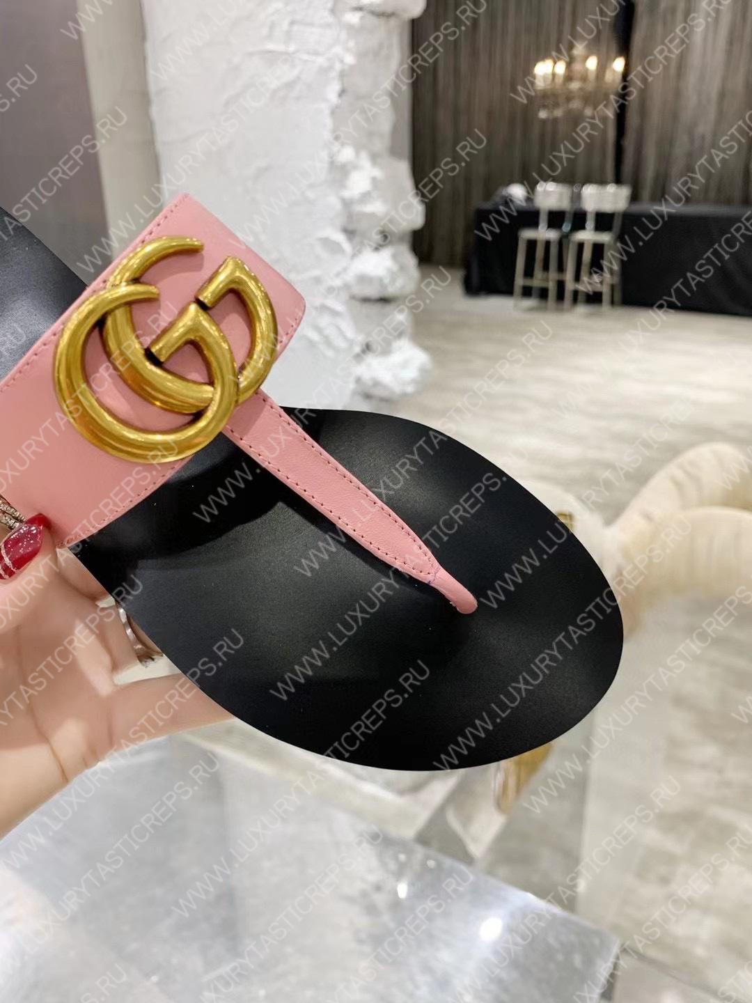 G*u*i leather thong sandal with double g pink 497444