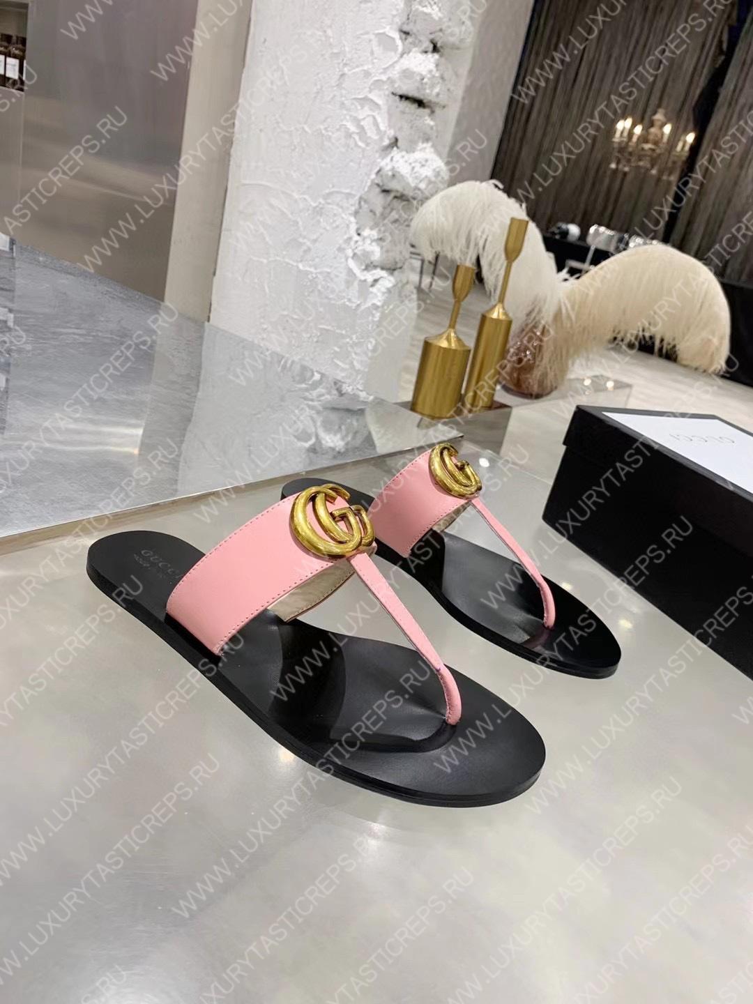 G*u*i leather thong sandal with double g pink 497444