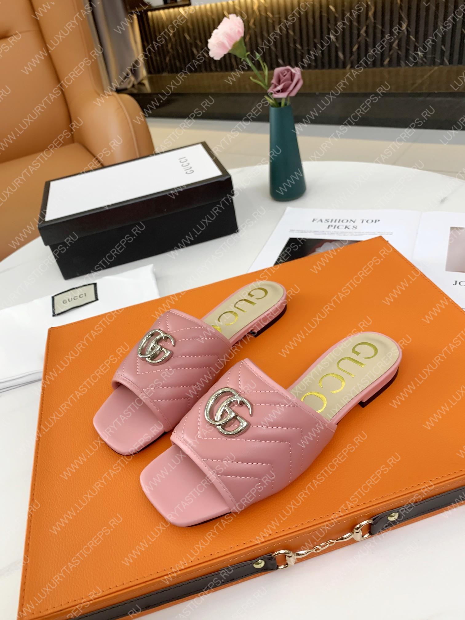 G*u*i double g open toe sandals leather rose pink 15425109