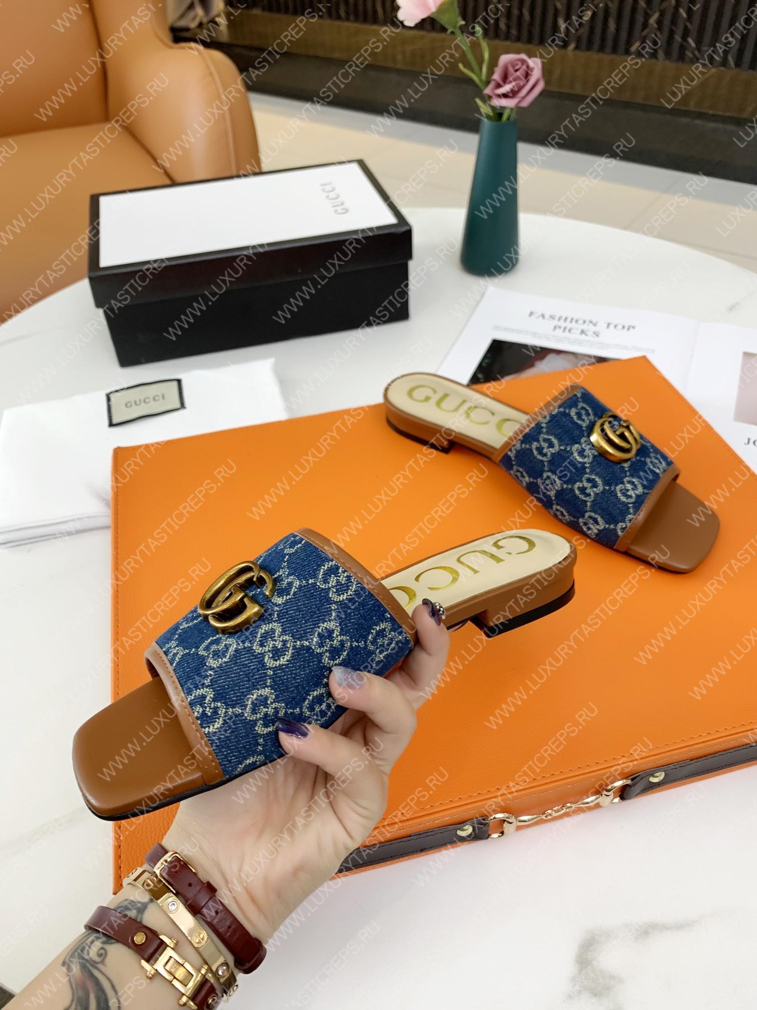 G*u*i double g open toe sandals leather blue/brown 6476302kq50
