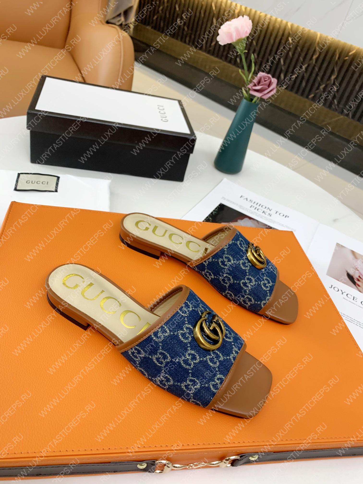 G*u*i double g open toe sandals leather blue/brown 6476302kq50