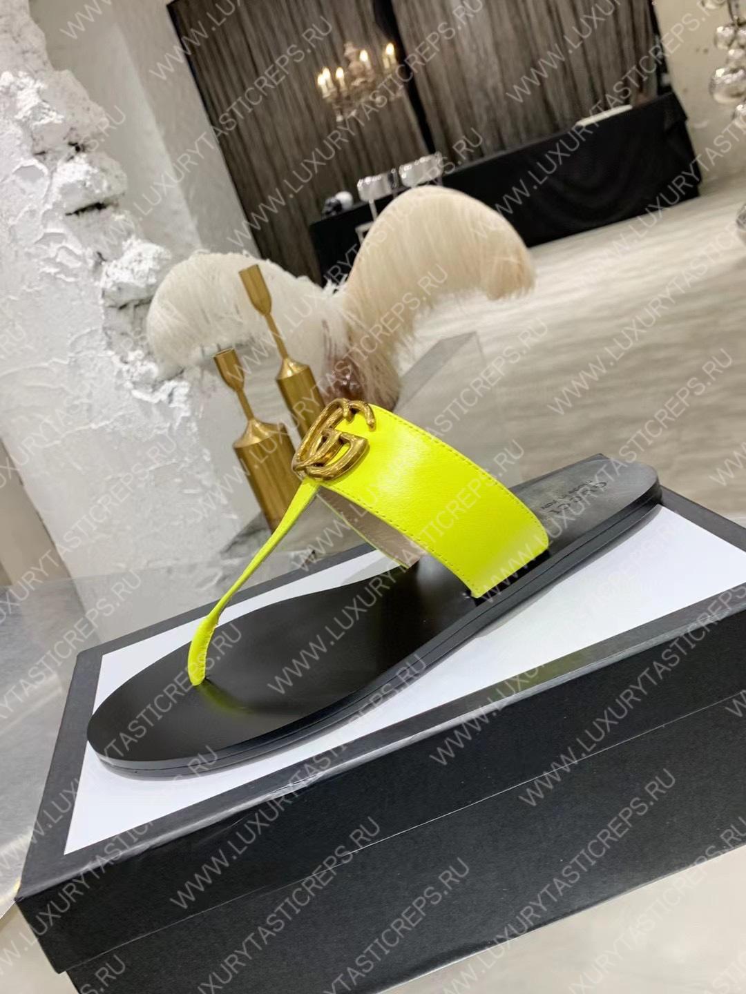 G*u*i leather thong sandal with double g yellow 497444