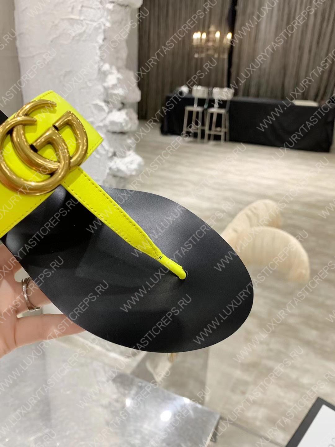 G*u*i leather thong sandal with double g yellow 497444