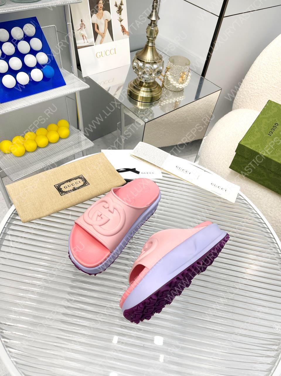 G*u*i slide sandal pink & purple 692845