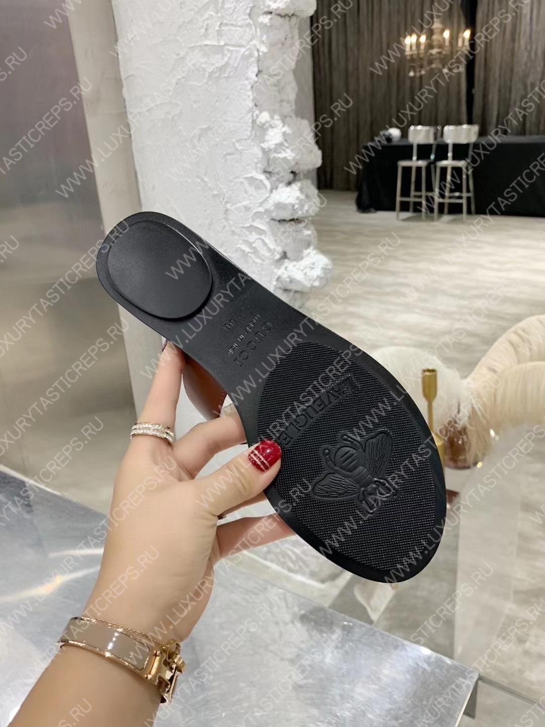 G*u*i leather thong sandal with double g brown 497444